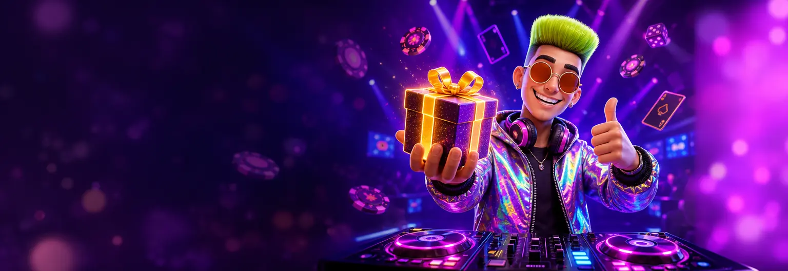 DJ mit einem Geschenk am Mischpult