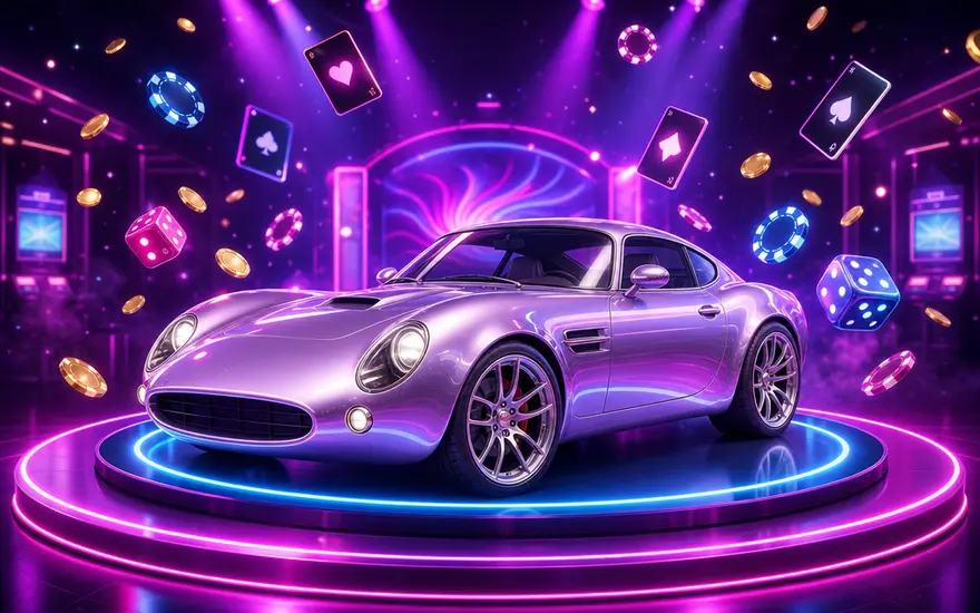Sportwagen auf einer neonbeleuchteten Bühne als VIP-Hauptpreis